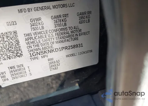 2023 Chevrolet Tahoe 4Wd Lt z USA, uszkodzony, nr VIN 1GNSKNKD1PR258931